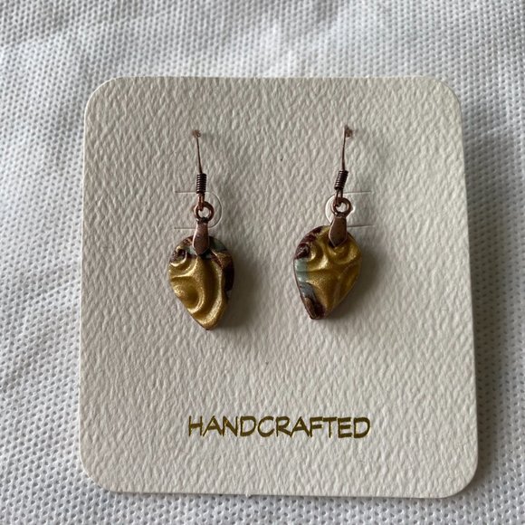 Handcrafted Gold Carved Earrings - Picture 3 of 6